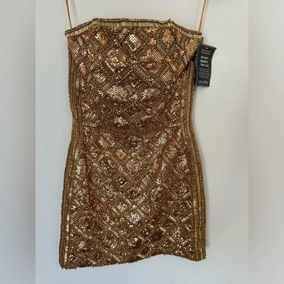 Retrofete Heather Gold Chainmail Sequin Strapless Mini Dress - XXS - Picture 4 of 8